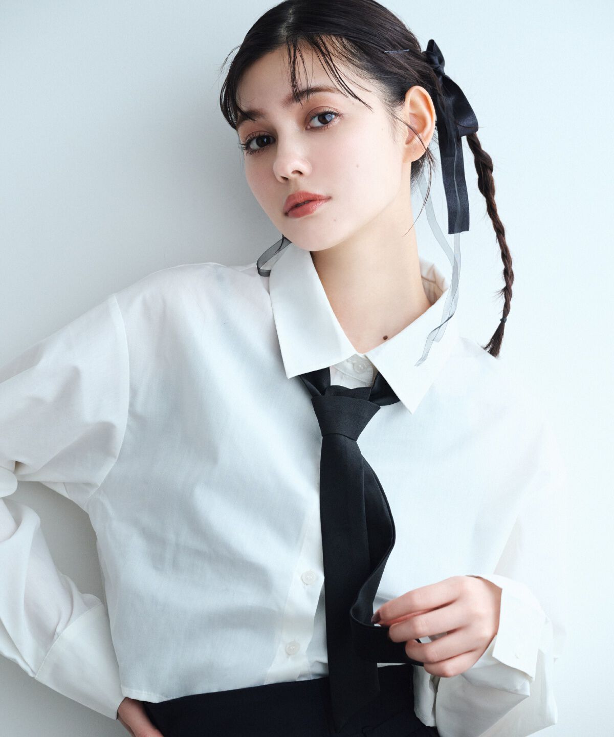 REDYAZEL「シャギーニット＆ネクタイシャツセット」|ニット・セーター|