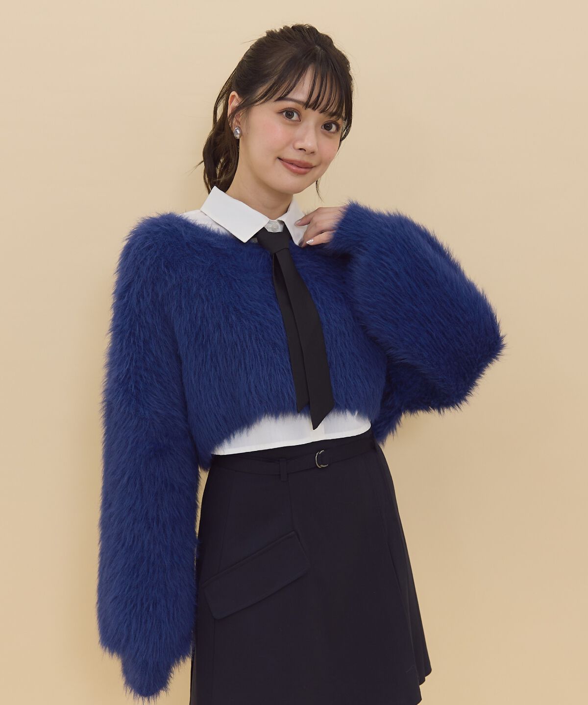 REDYAZEL「シャギーニット＆ネクタイシャツセット」|ニット・セーター|ブルー