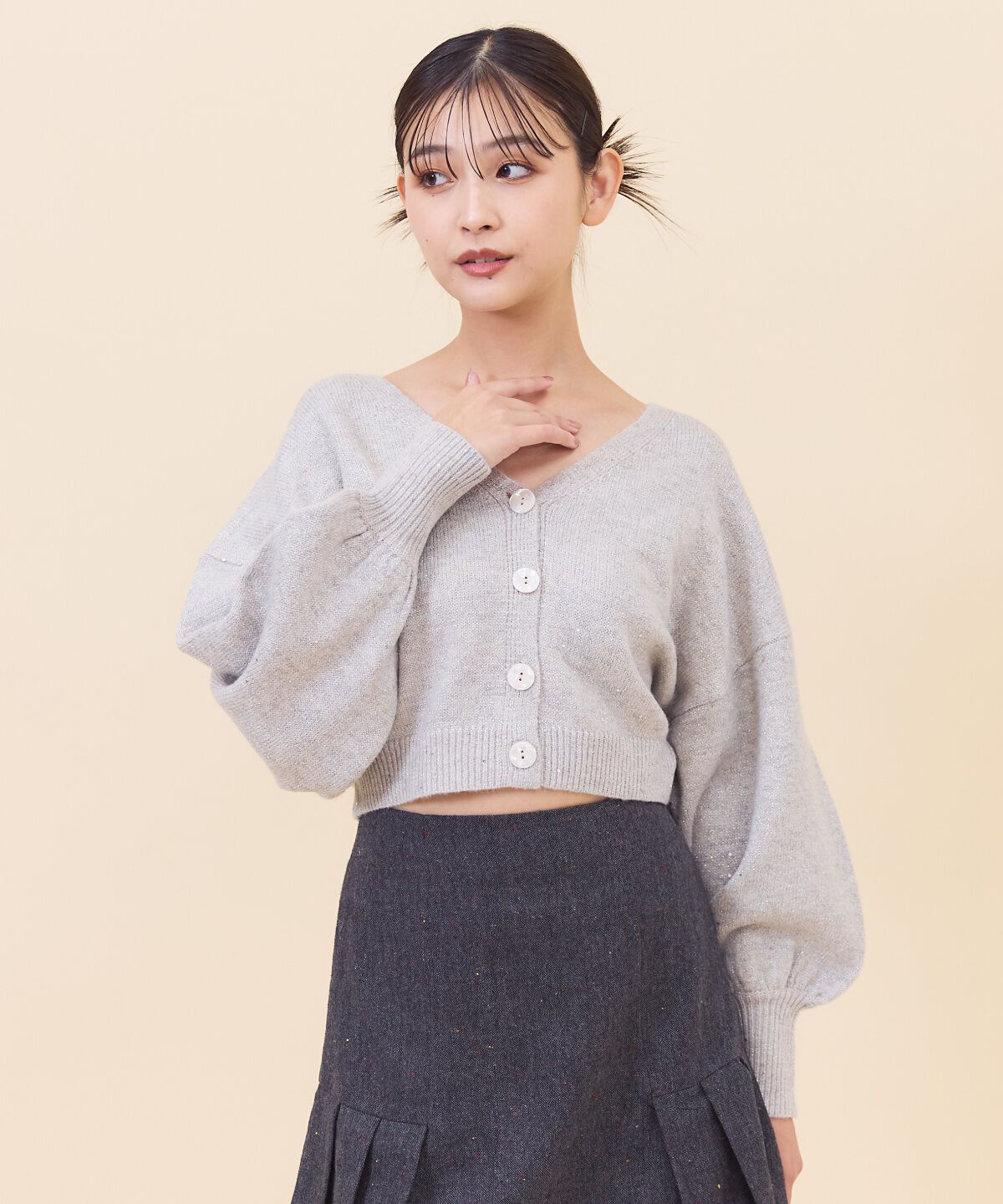 REDYAZEL「ラメスパンコールショートカーディガン」|カーディガン|オフ