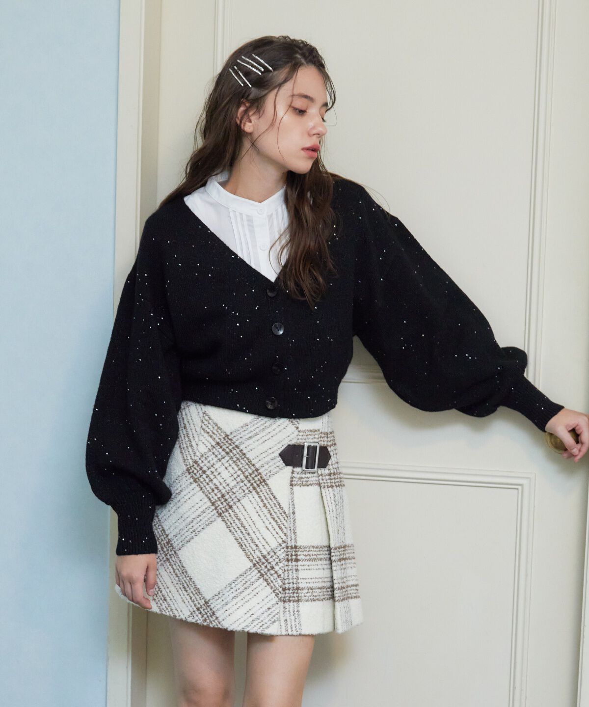 REDYAZEL「ラメスパンコールショートカーディガン」|カーディガン|