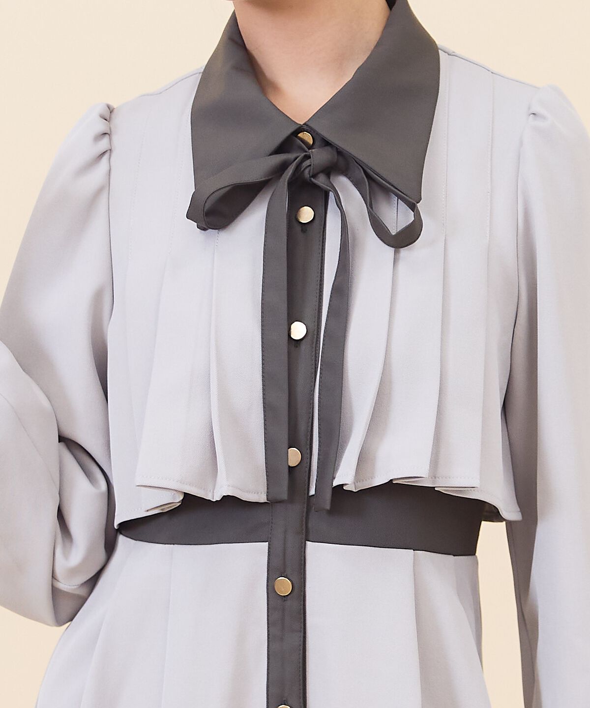 REDYAZEL「バイカラータックプリーツシャツワンピース」|ワンピース|