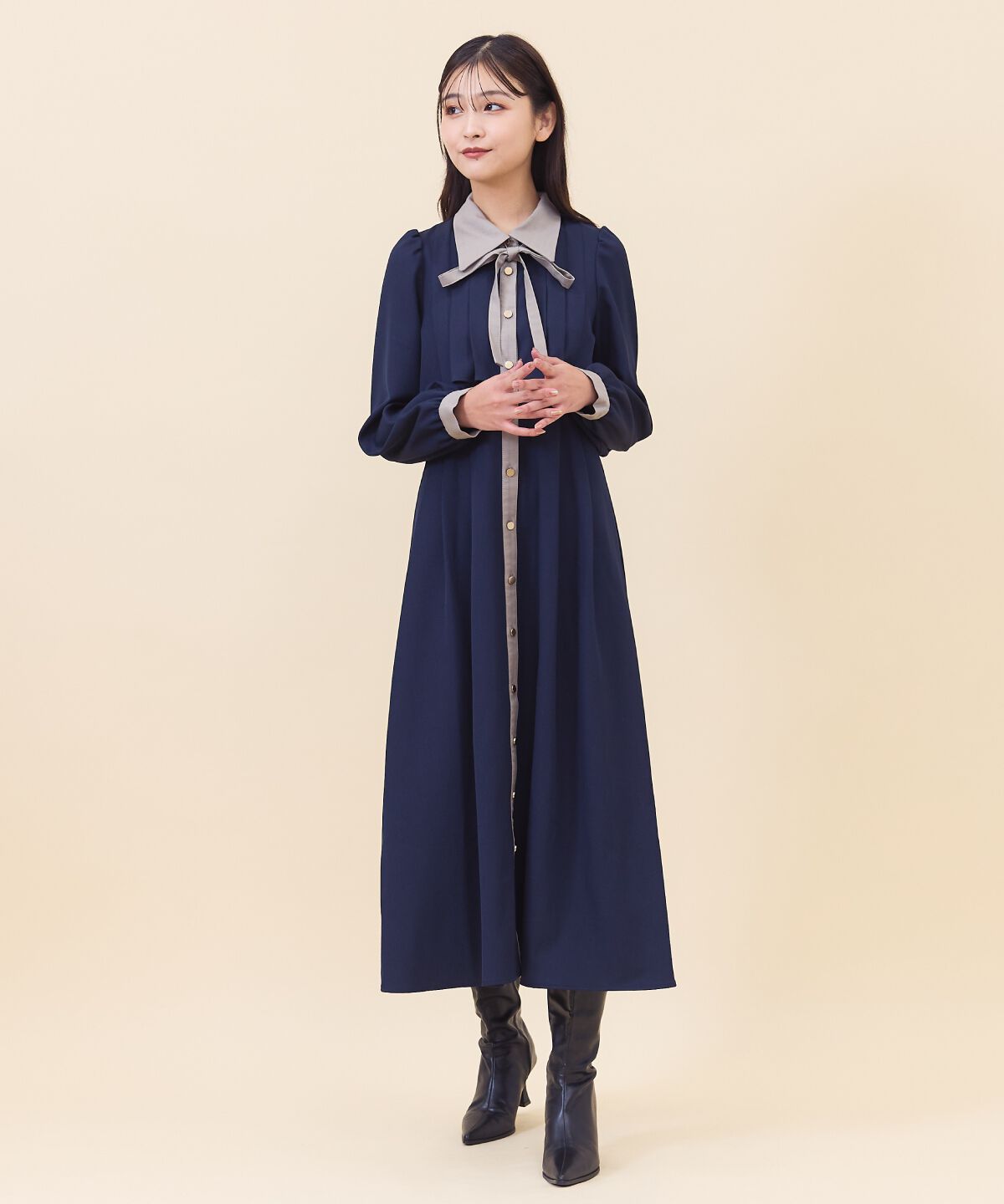 REDYAZEL「バイカラータックプリーツシャツワンピース」|ワンピース|