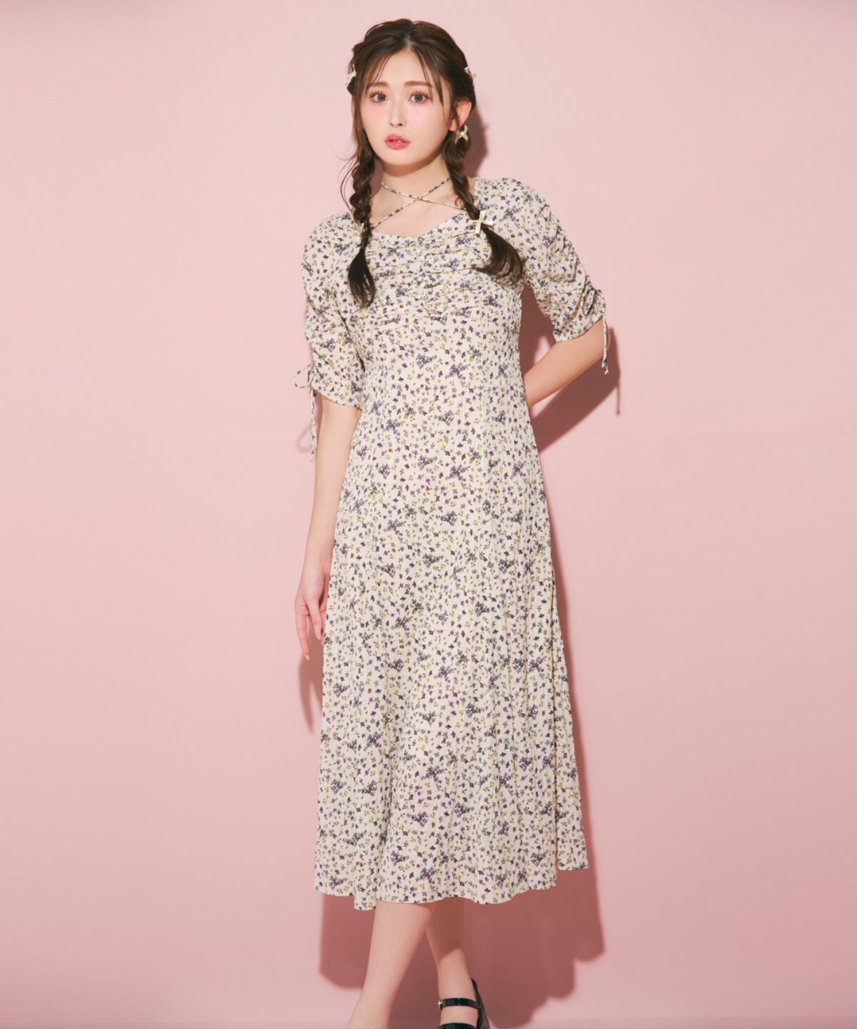 REDYAZEL「フラワープリントシャーリングワンピース」|ワンピース|