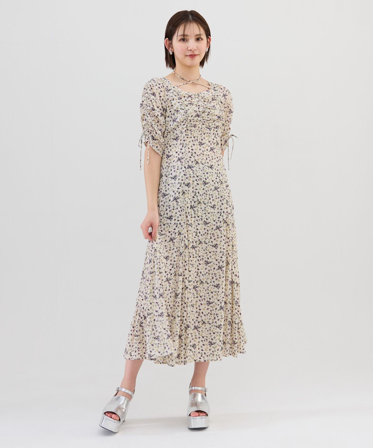REDYAZEL「フラワープリントシャーリングワンピース」|ワンピース|