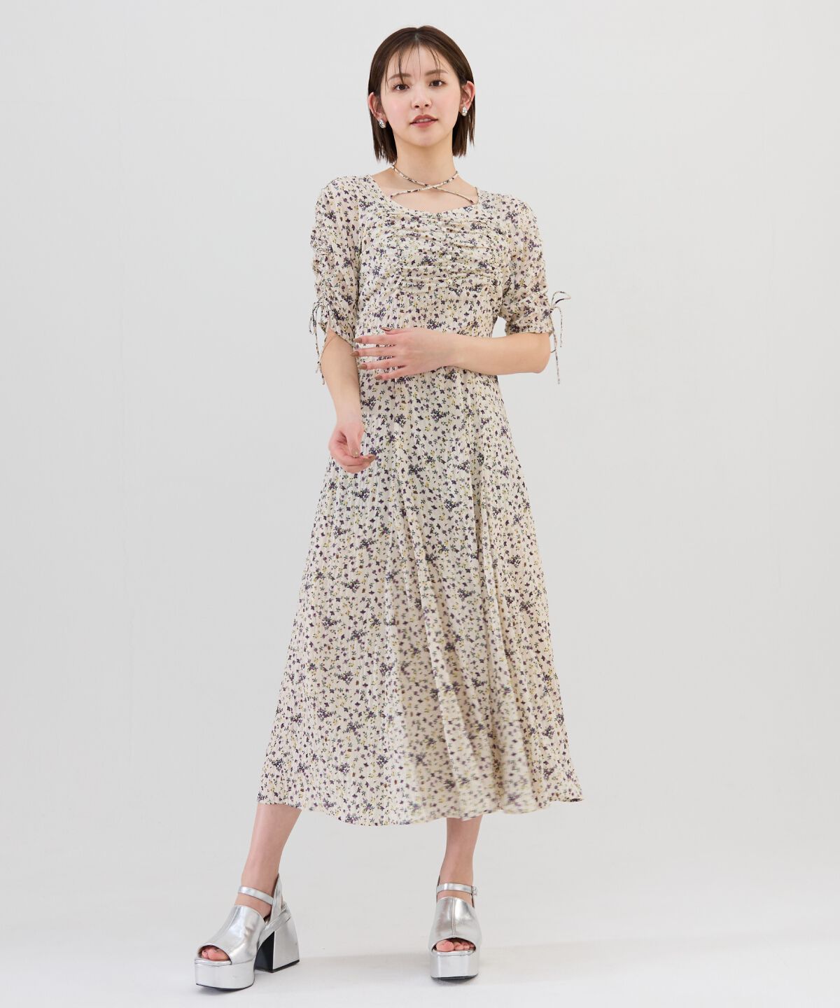 REDYAZEL「フラワープリントシャーリングワンピース」|ワンピース|