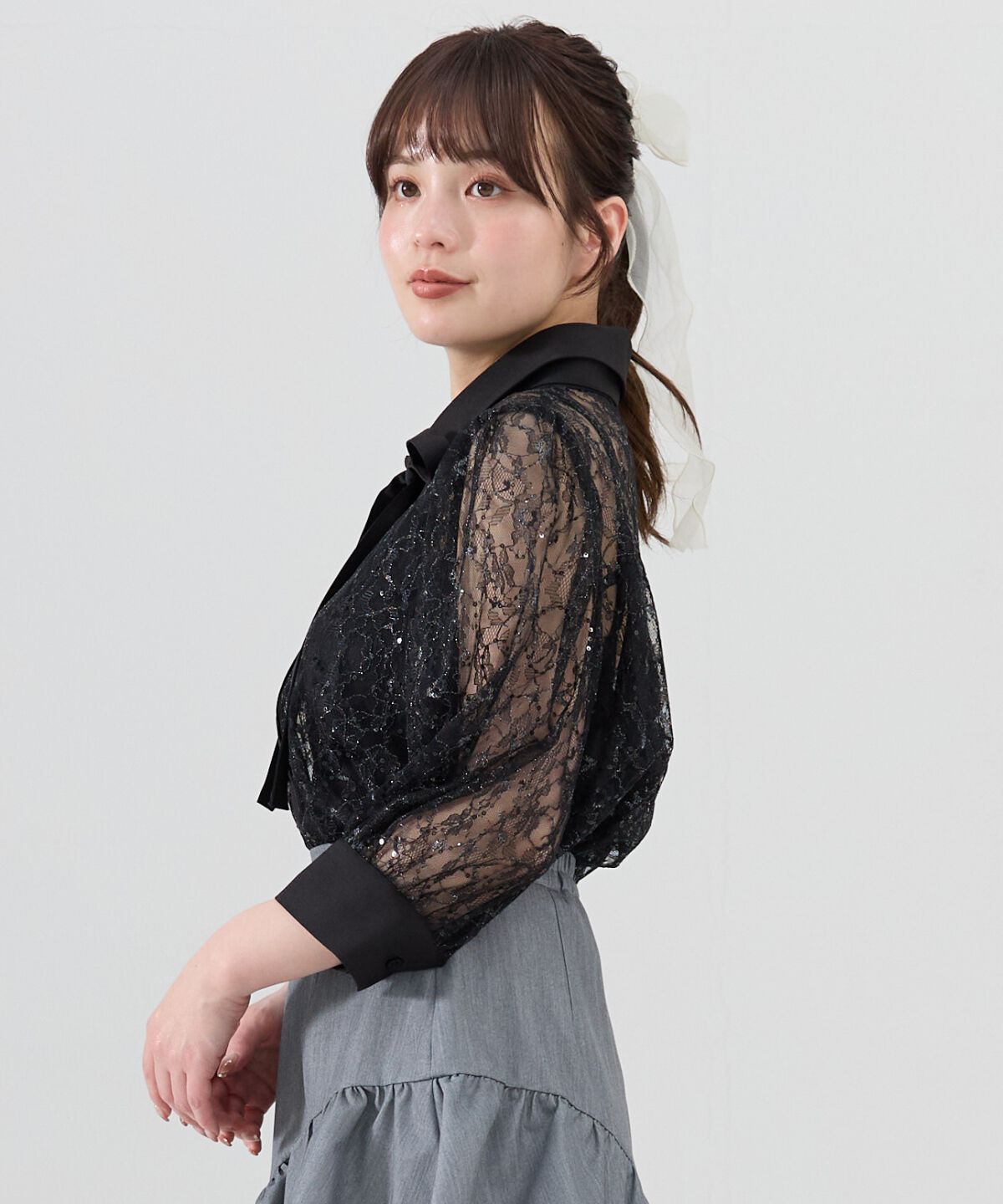 REDYAZEL「ラメスパンコールシアーレースシャツ」|シャツ・ブラウス|