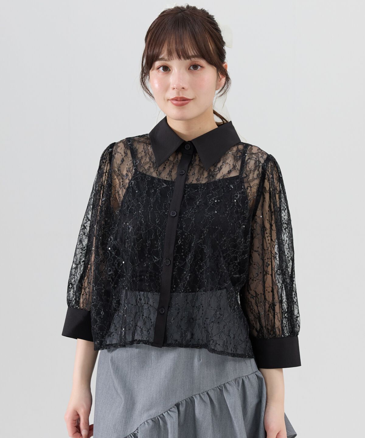 REDYAZEL「ラメスパンコールシアーレースシャツ」|シャツ・ブラウス|