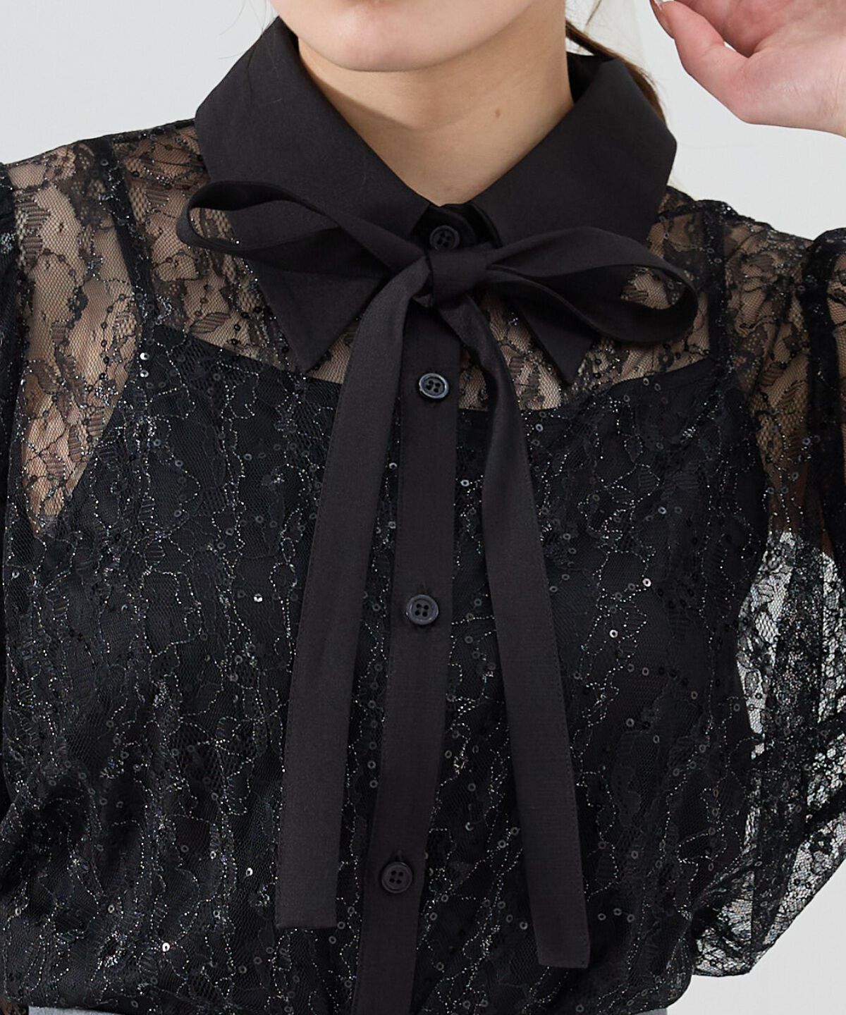 REDYAZEL「ラメスパンコールシアーレースシャツ」|シャツ・ブラウス|
