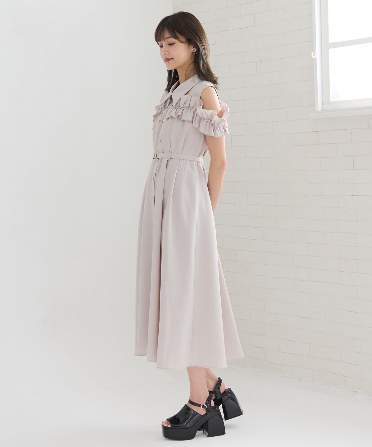 REDYAZEL「ノースリーブフリルシャツワンピース」|ワンピース|