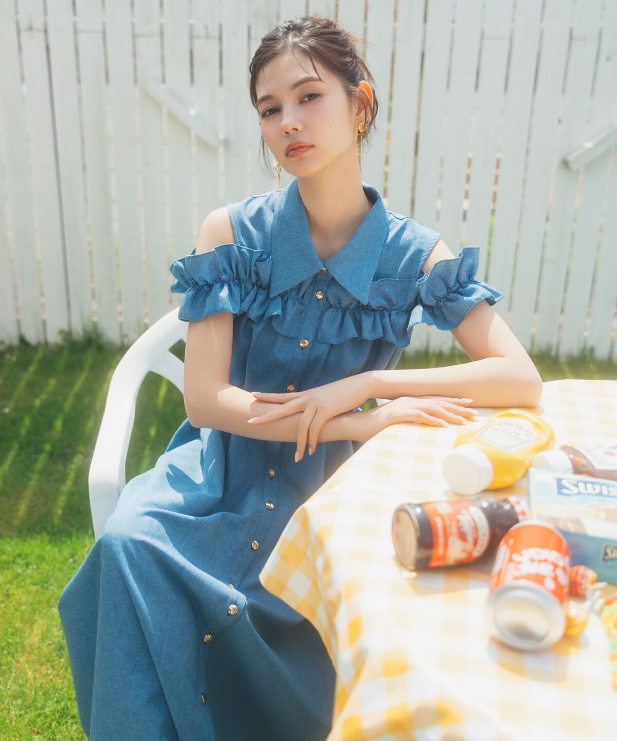 REDYAZEL「ノースリーブフリルシャツワンピース」|ワンピース|ブルー