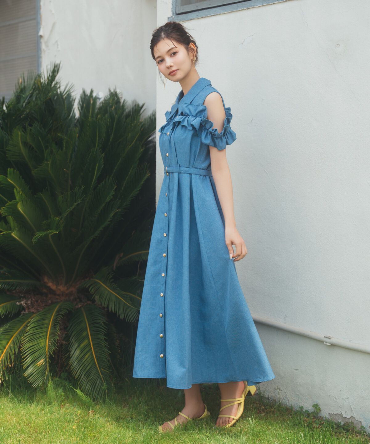 REDYAZEL「ノースリーブフリルシャツワンピース」|ワンピース|