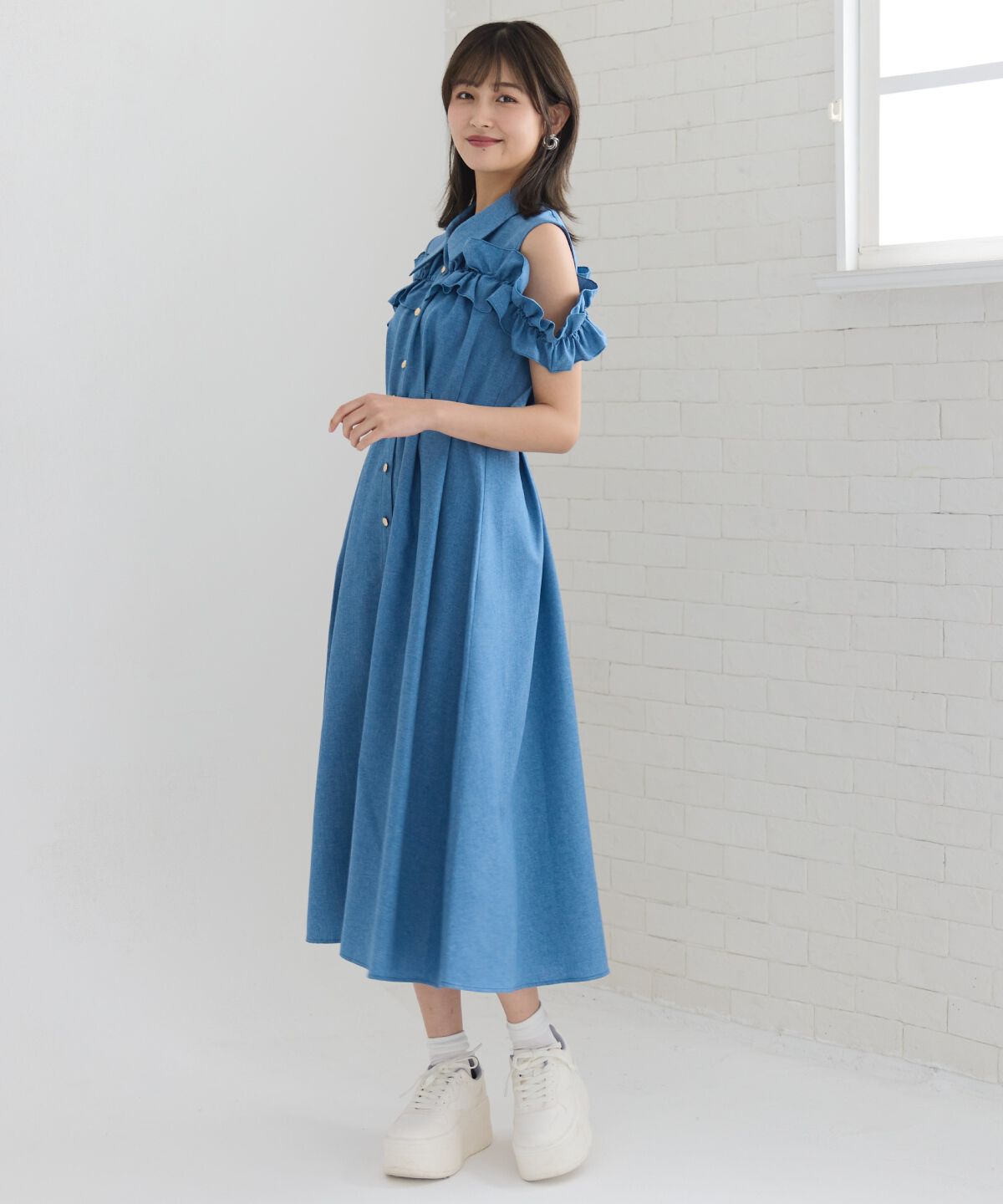 REDYAZEL「ノースリーブフリルシャツワンピース」|ワンピース|