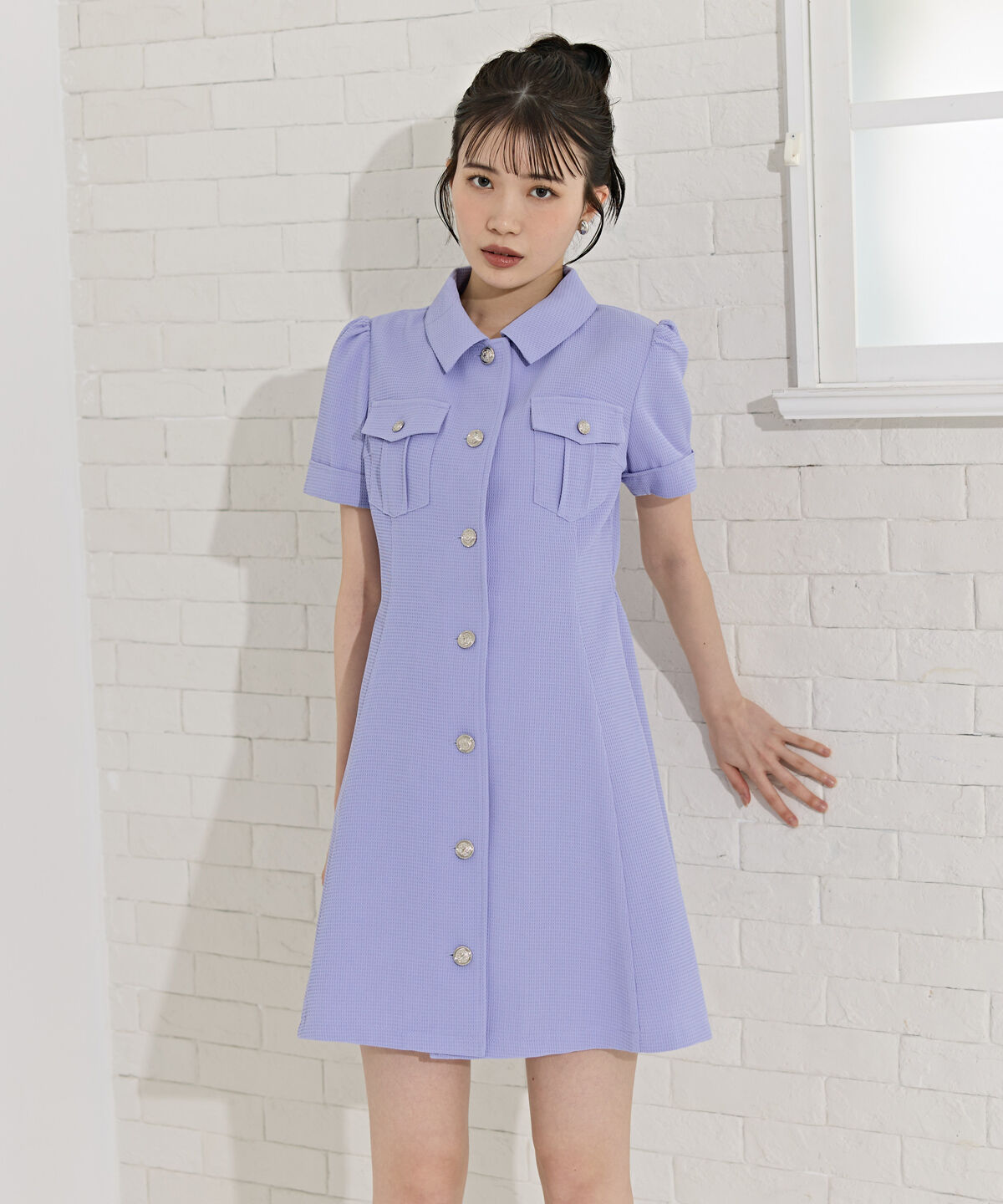 REDYAZEL「エンブレムボタンワッフルシャツワンピース」|ワンピース|