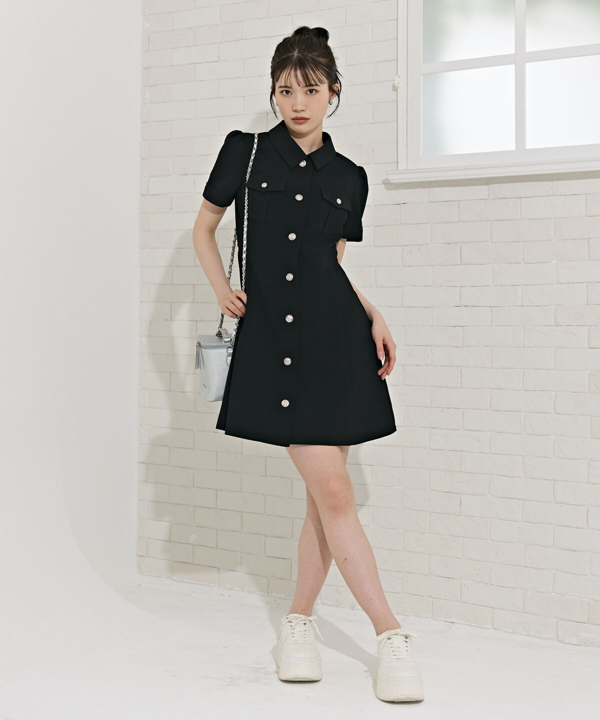 REDYAZEL「エンブレムボタンワッフルシャツワンピース」|ワンピース|