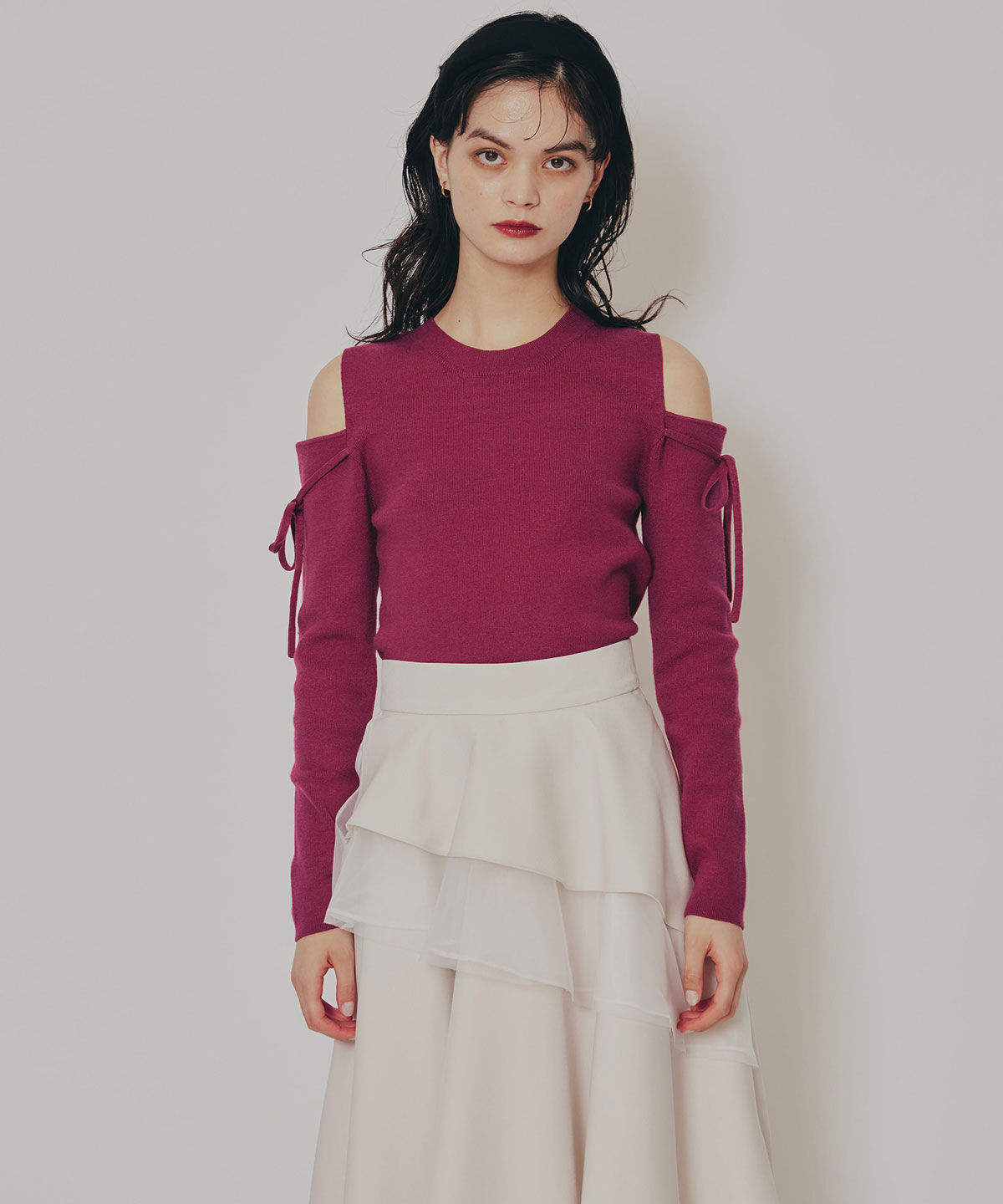 REDYAZEL「リボンオフショルダーニットトップス」|ニット・セーター|