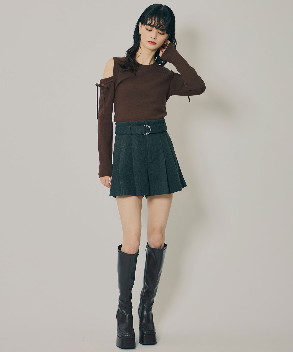 REDYAZEL「リボンオフショルダーニットトップス」|ニット・セーター|