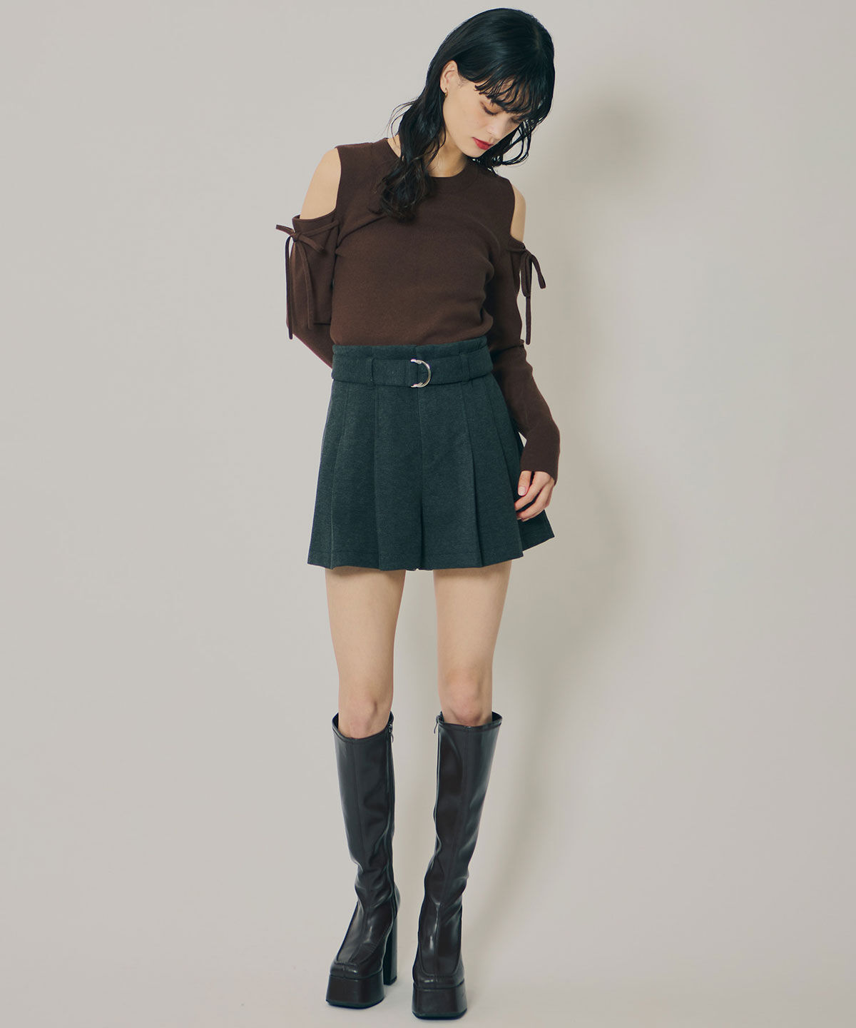 REDYAZEL「リボンオフショルダーニットトップス」|ニット・セーター|