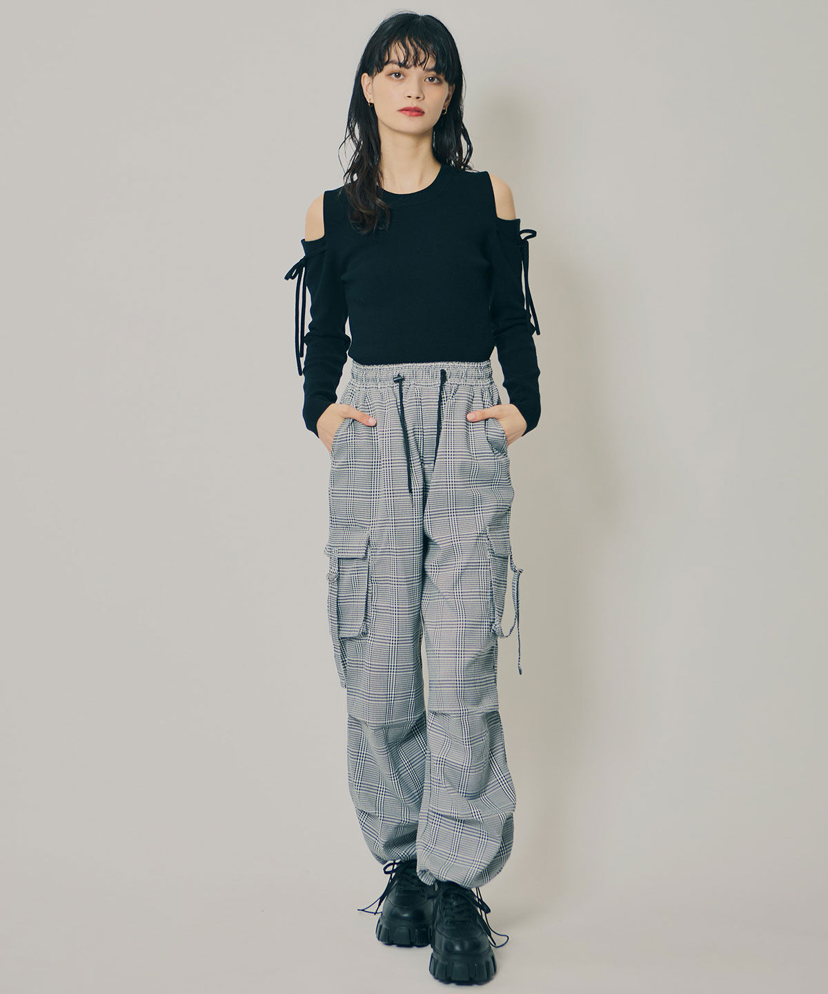 REDYAZEL「リボンオフショルダーニットトップス」|ニット・セーター|