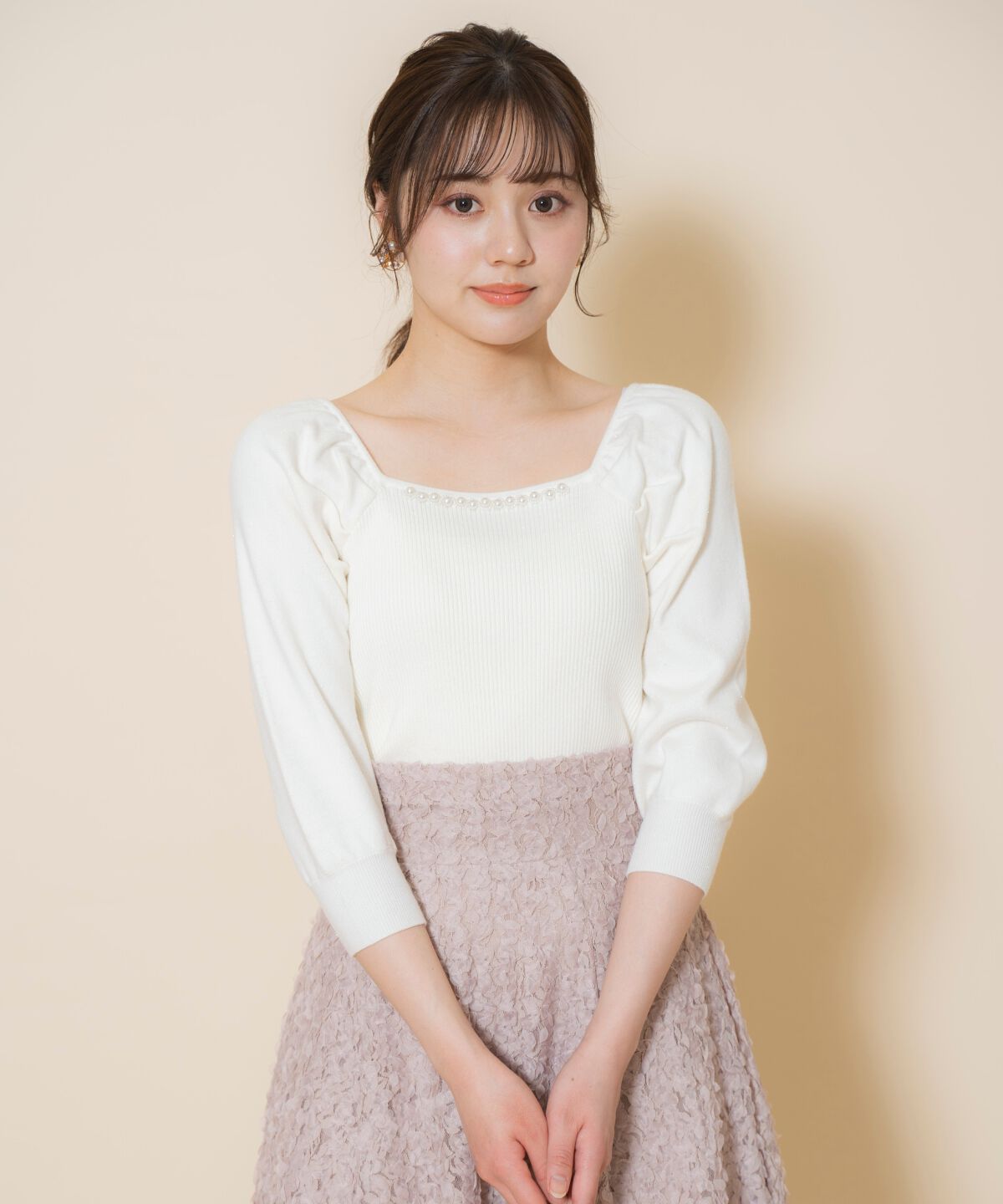 WILLSELECTION「パール装飾パフニットプルオーバー」|ニット・セーター|オフ