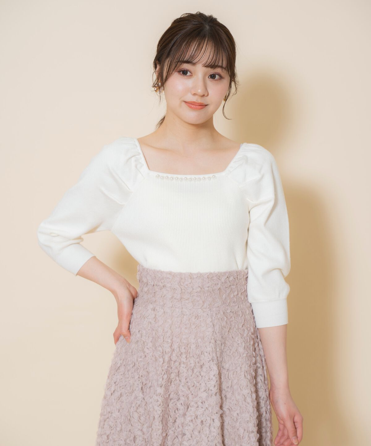 WILLSELECTION「パール装飾パフニットプルオーバー」|ニット・セーター|