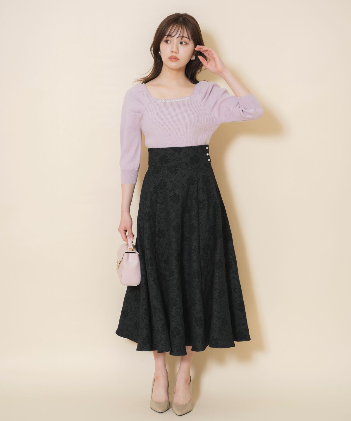 WILLSELECTION「パール装飾パフニットプルオーバー」|ニット・セーター|