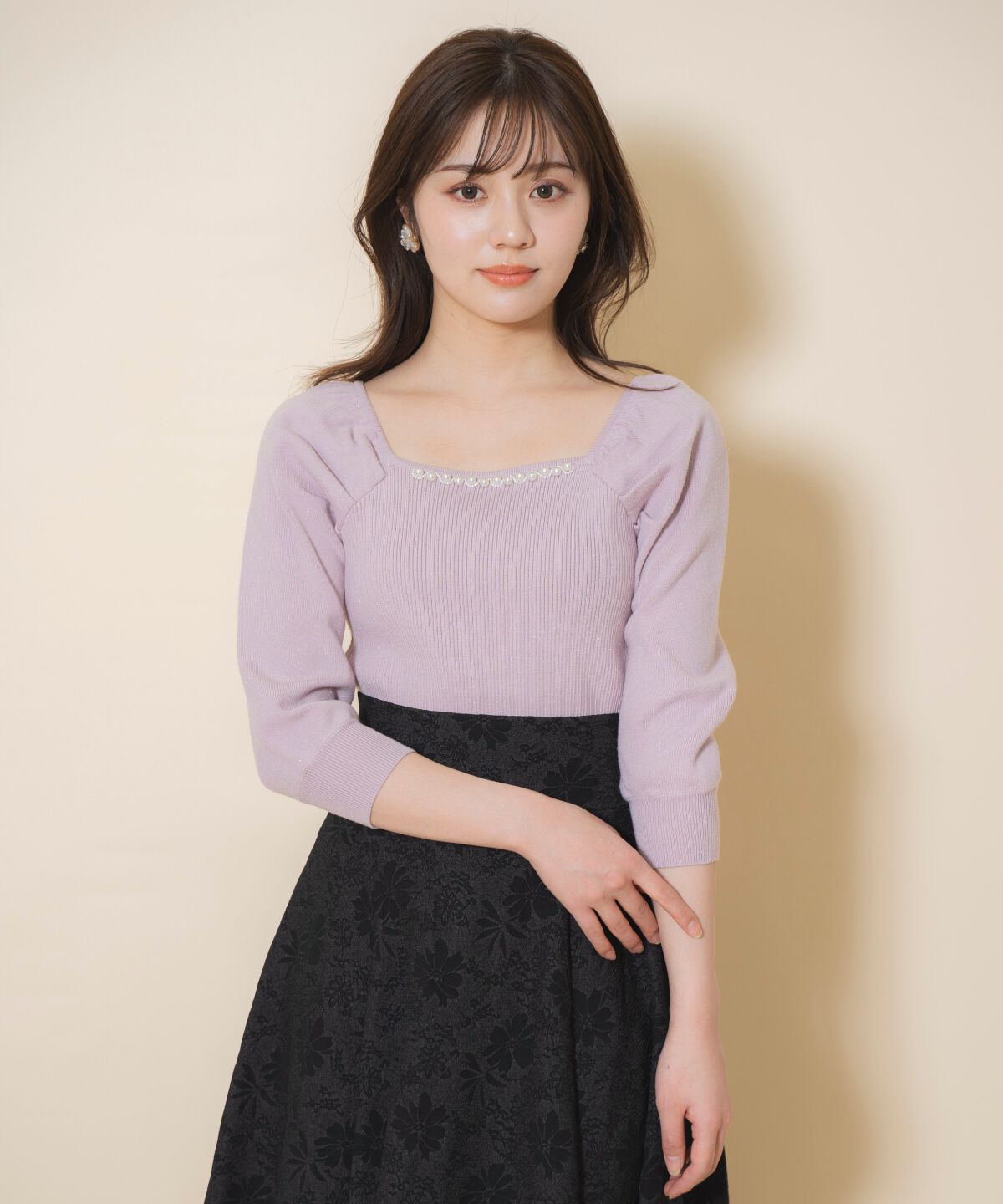 WILLSELECTION「パール装飾パフニットプルオーバー」|ニット・セーター|