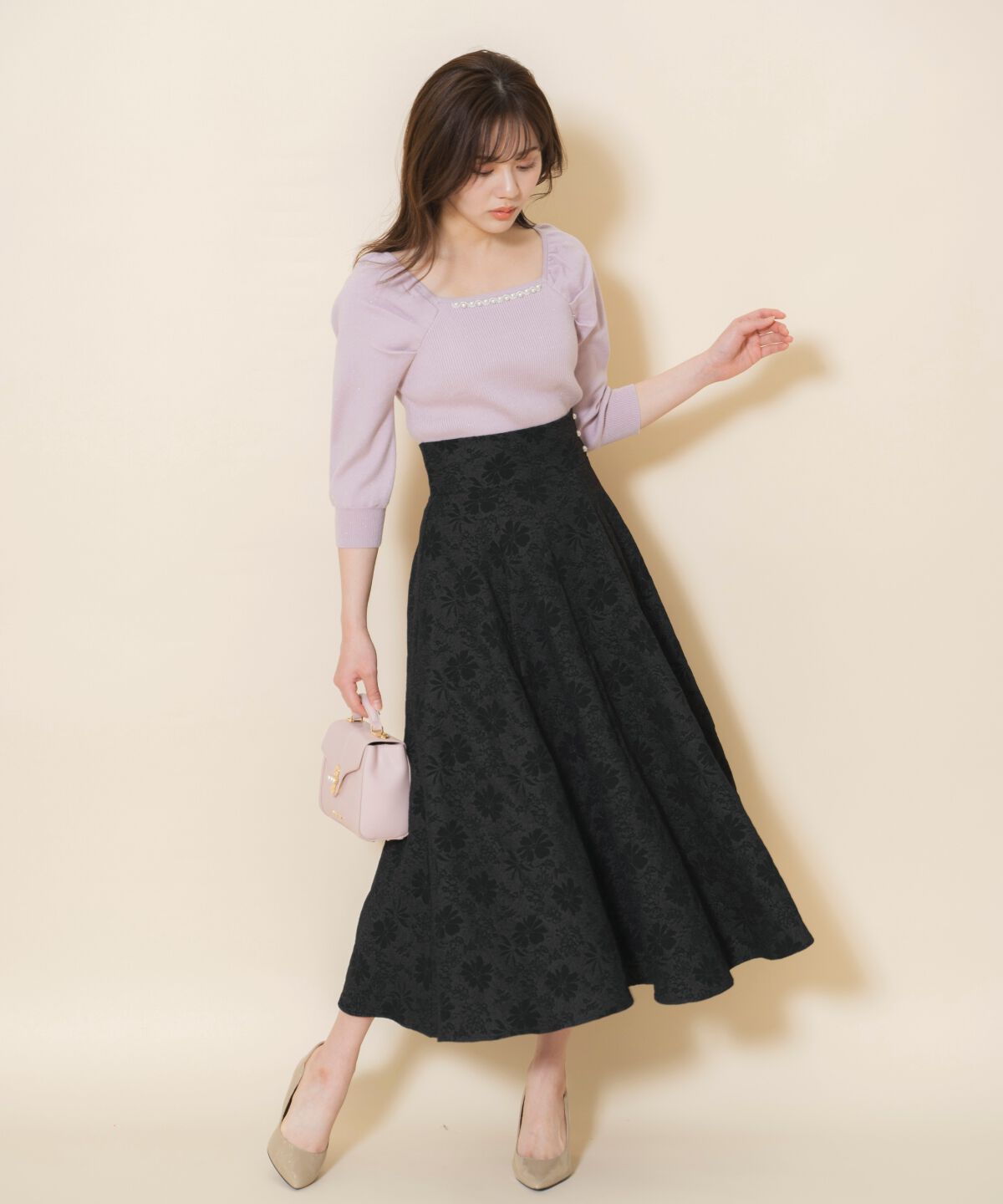 WILLSELECTION「パール装飾パフニットプルオーバー」|ニット・セーター|