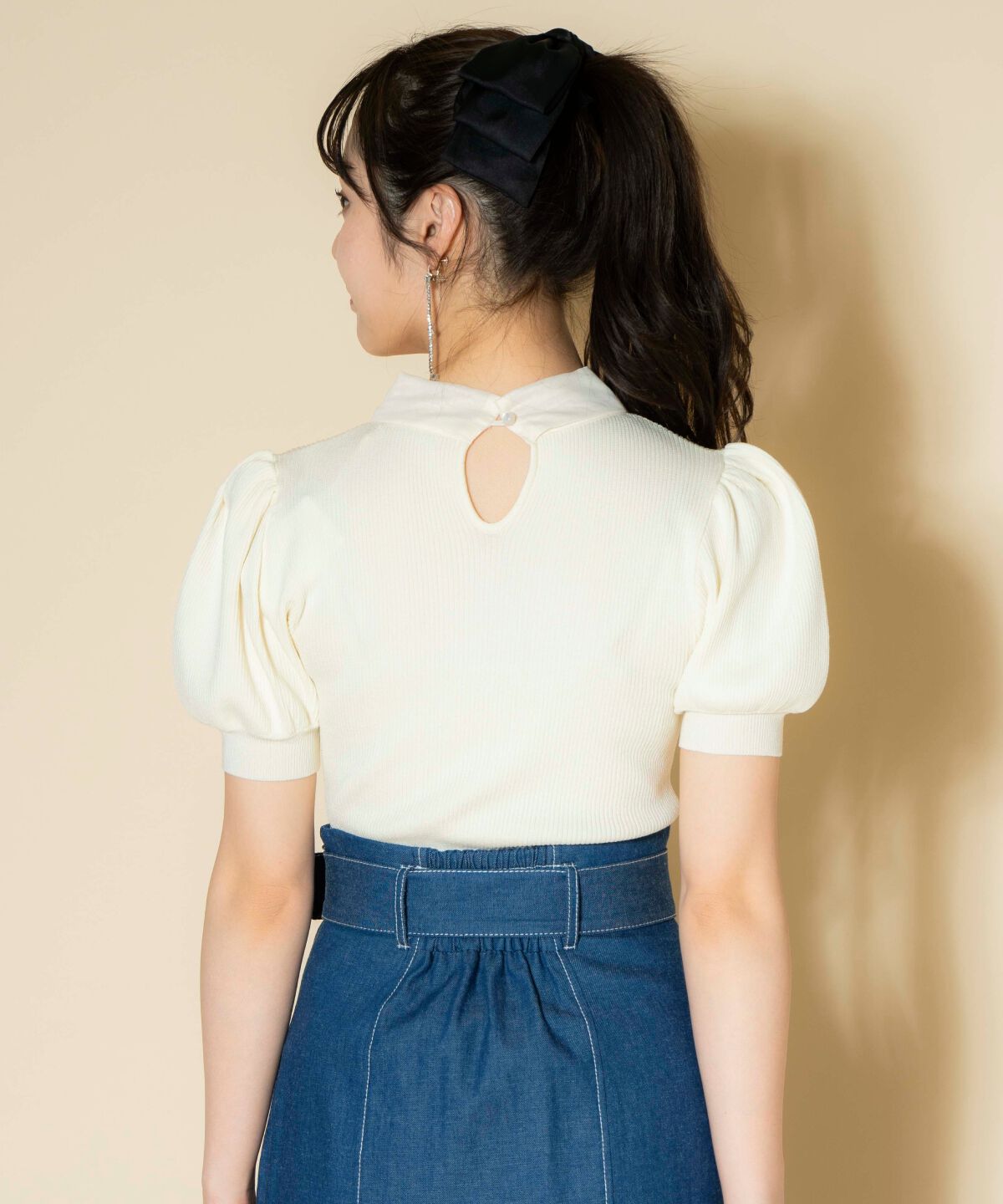 WILLSELECTION「オーガンジーリボンボリューム袖プルオーバー」|ニット・セーター|