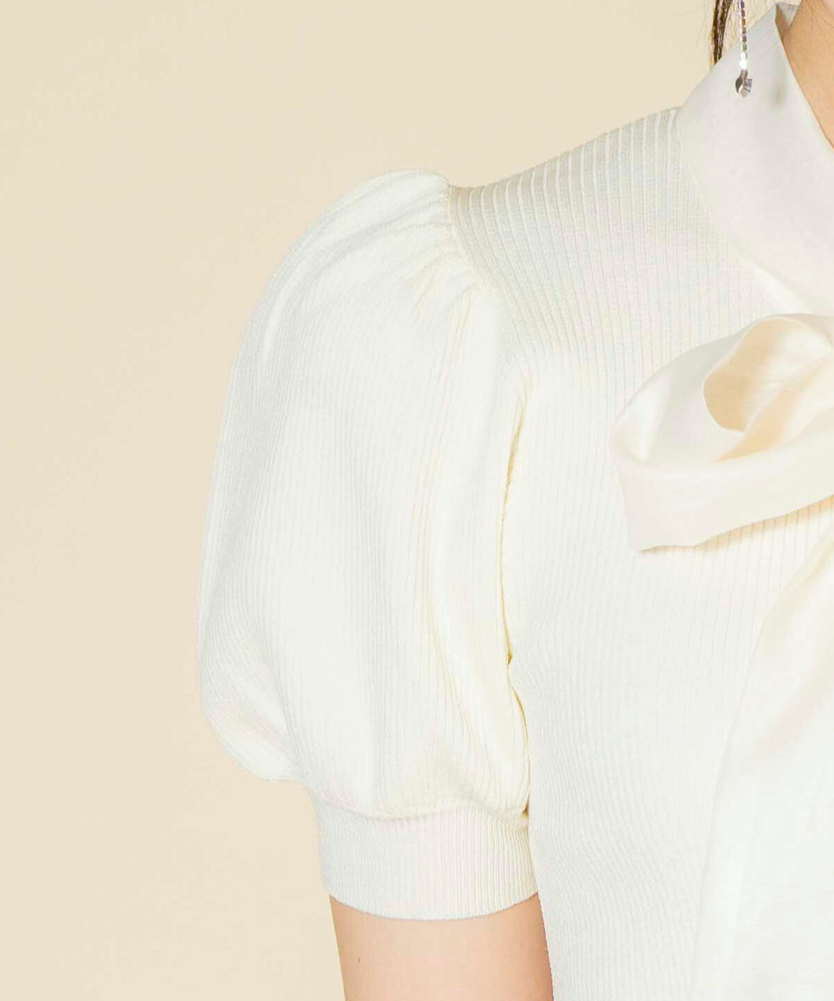 WILLSELECTION「オーガンジーリボンボリューム袖プルオーバー」|ニット・セーター|