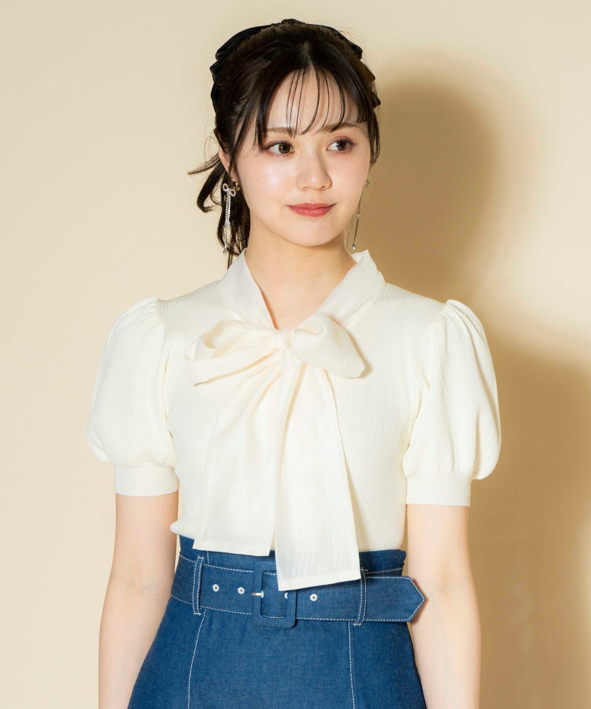 WILLSELECTION「オーガンジーリボンボリューム袖プルオーバー」|ニット・セーター|