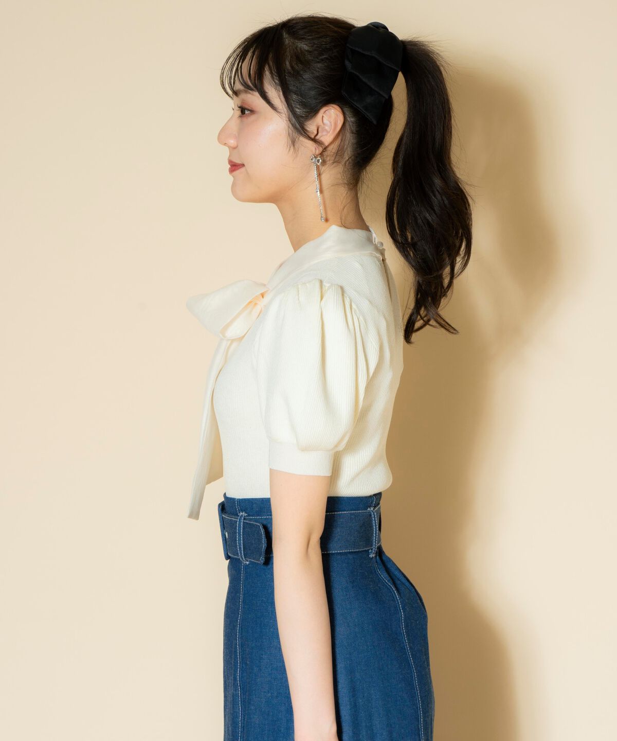 WILLSELECTION「オーガンジーリボンボリューム袖プルオーバー」|ニット・セーター|