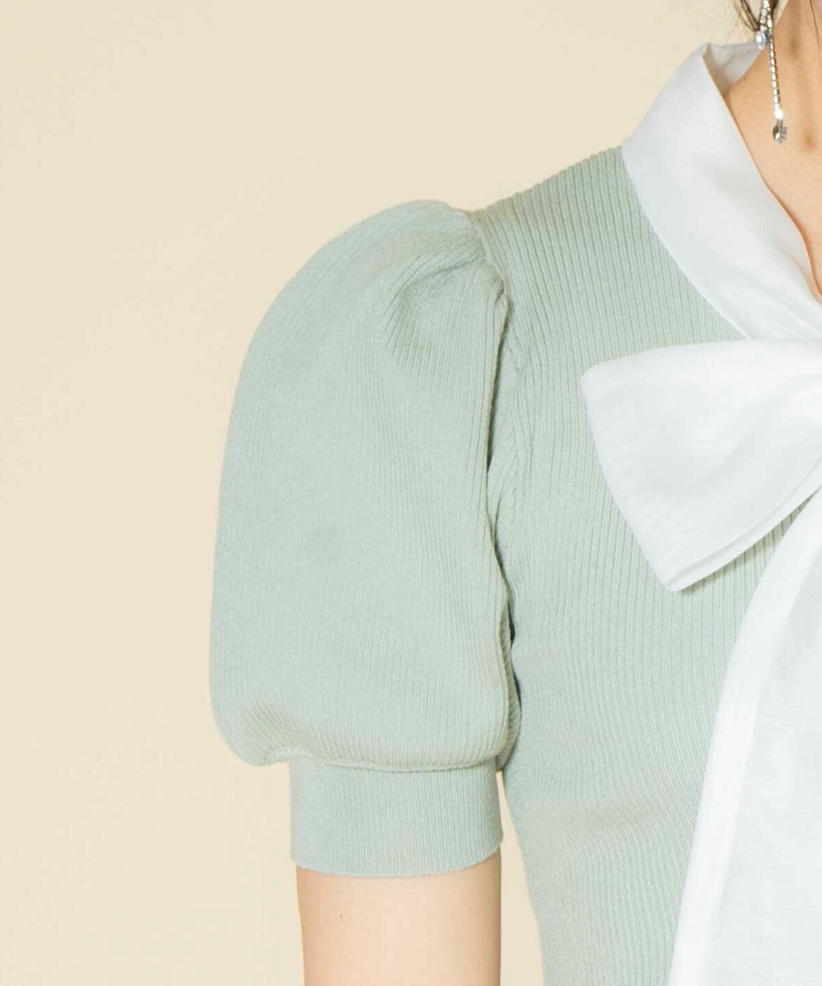 WILLSELECTION「オーガンジーリボンボリューム袖プルオーバー」|ニット・セーター|