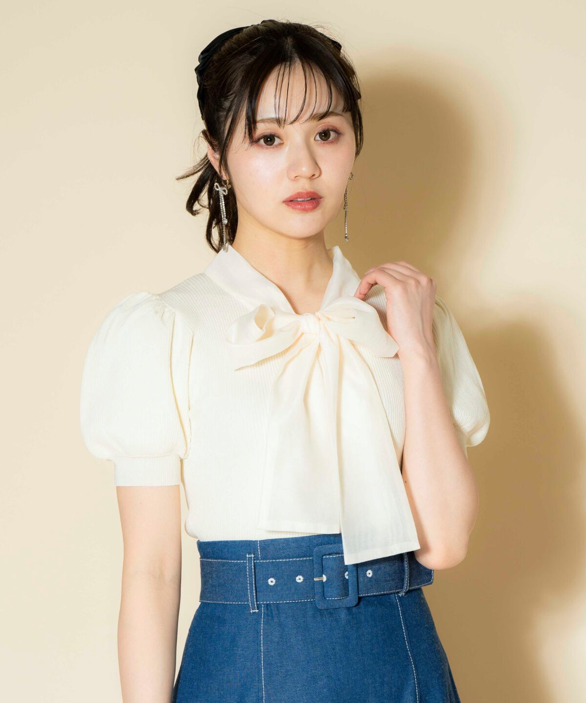 WILLSELECTION「オーガンジーリボンボリューム袖プルオーバー」|ニット・セーター|