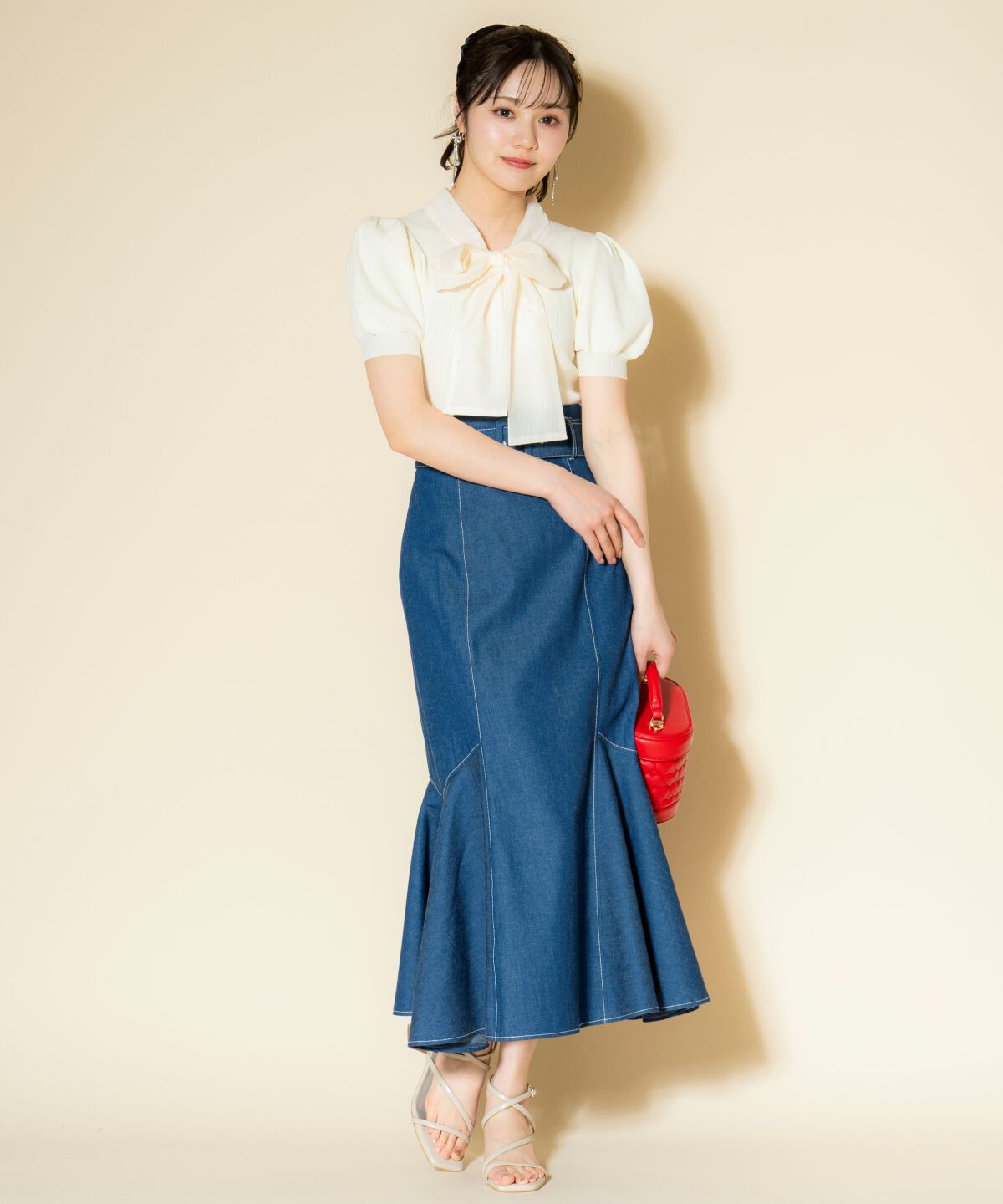 WILLSELECTION「オーガンジーリボンボリューム袖プルオーバー」|ニット・セーター|