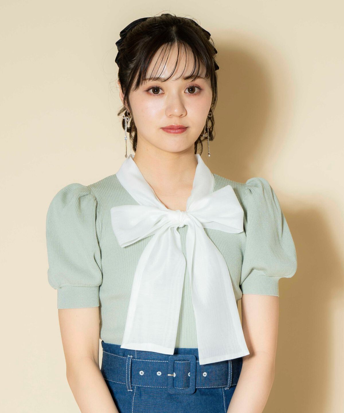 WILLSELECTION「オーガンジーリボンボリューム袖プルオーバー」|ニット・セーター|