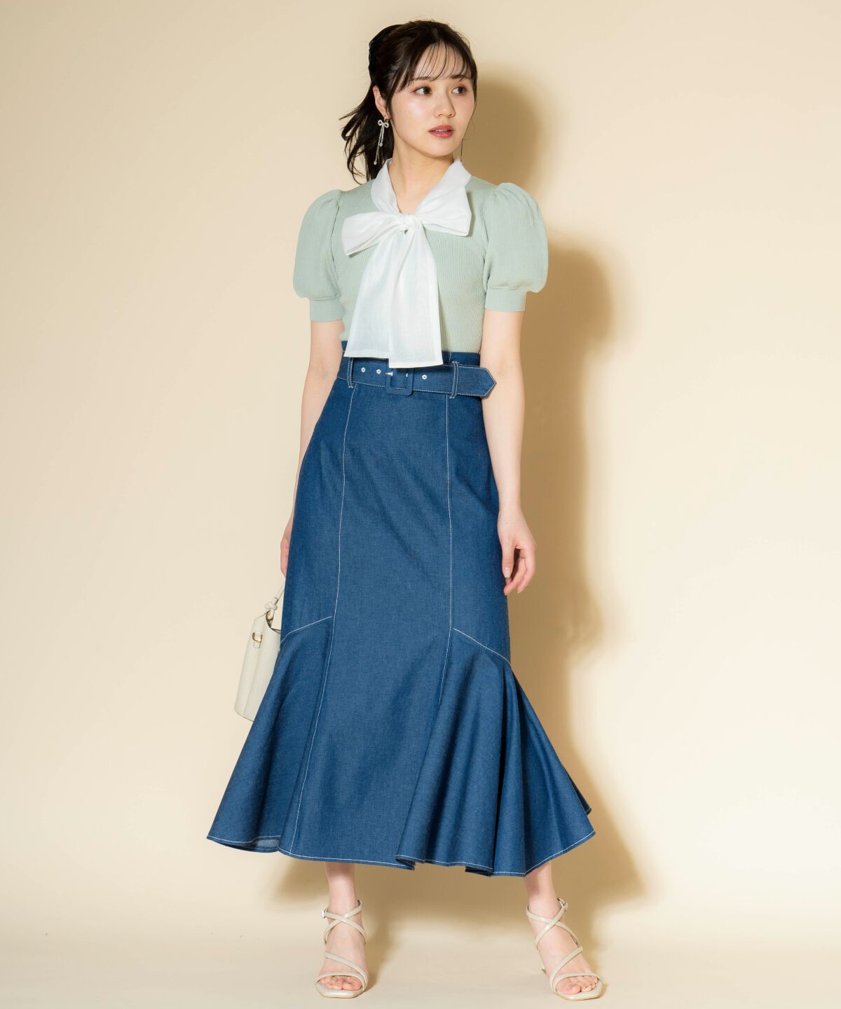 WILLSELECTION「オーガンジーリボンボリューム袖プルオーバー」|ニット・セーター|