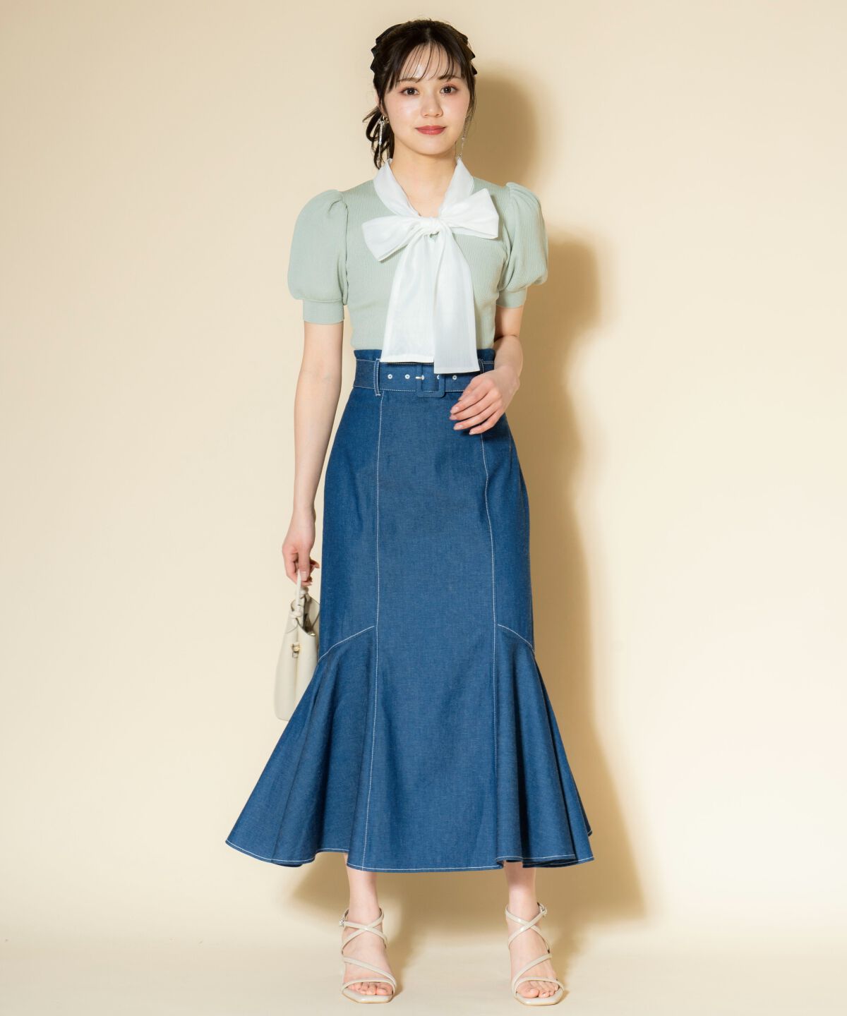 WILLSELECTION「オーガンジーリボンボリューム袖プルオーバー」|ニット・セーター|