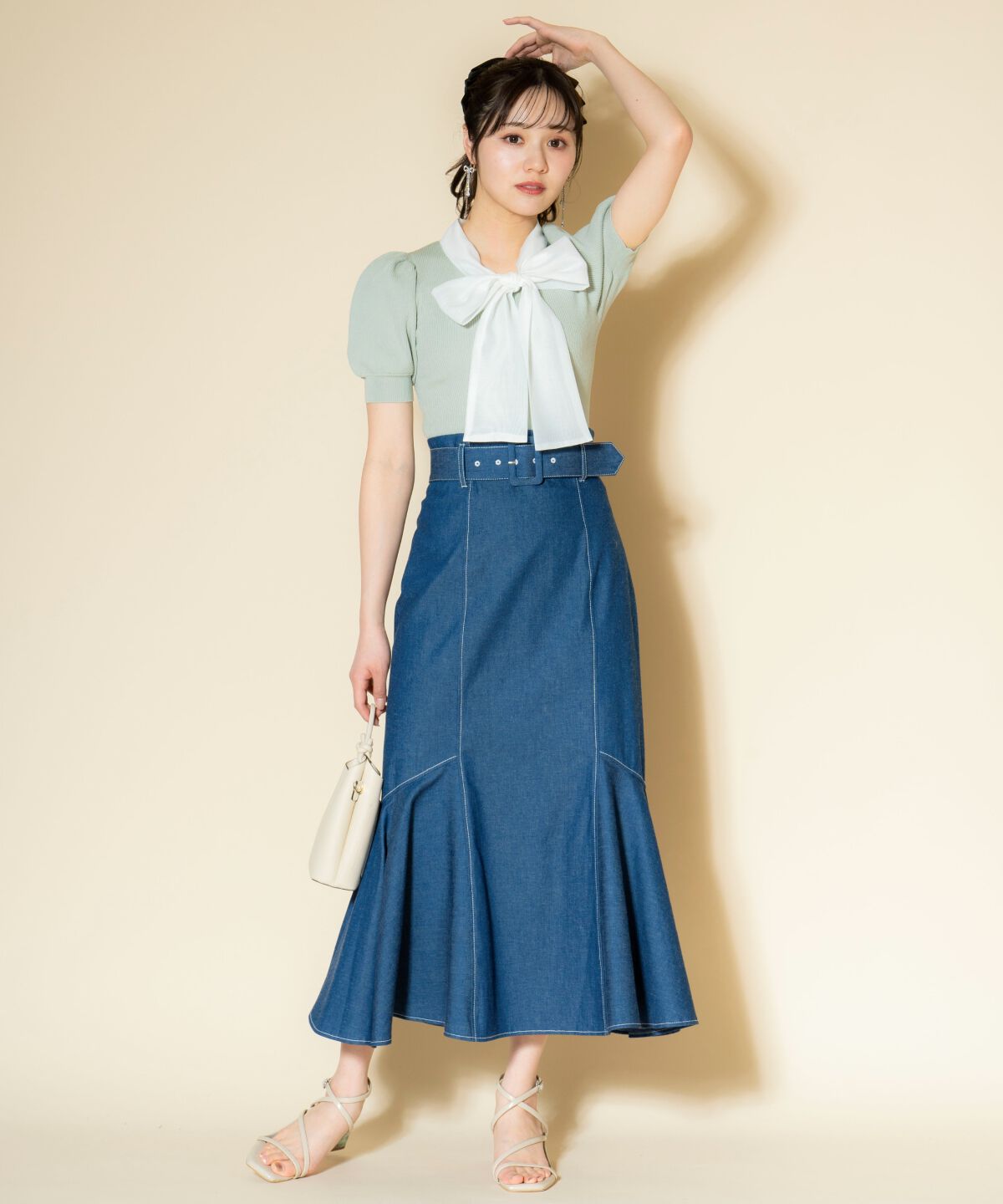 WILLSELECTION「オーガンジーリボンボリューム袖プルオーバー」|ニット・セーター|