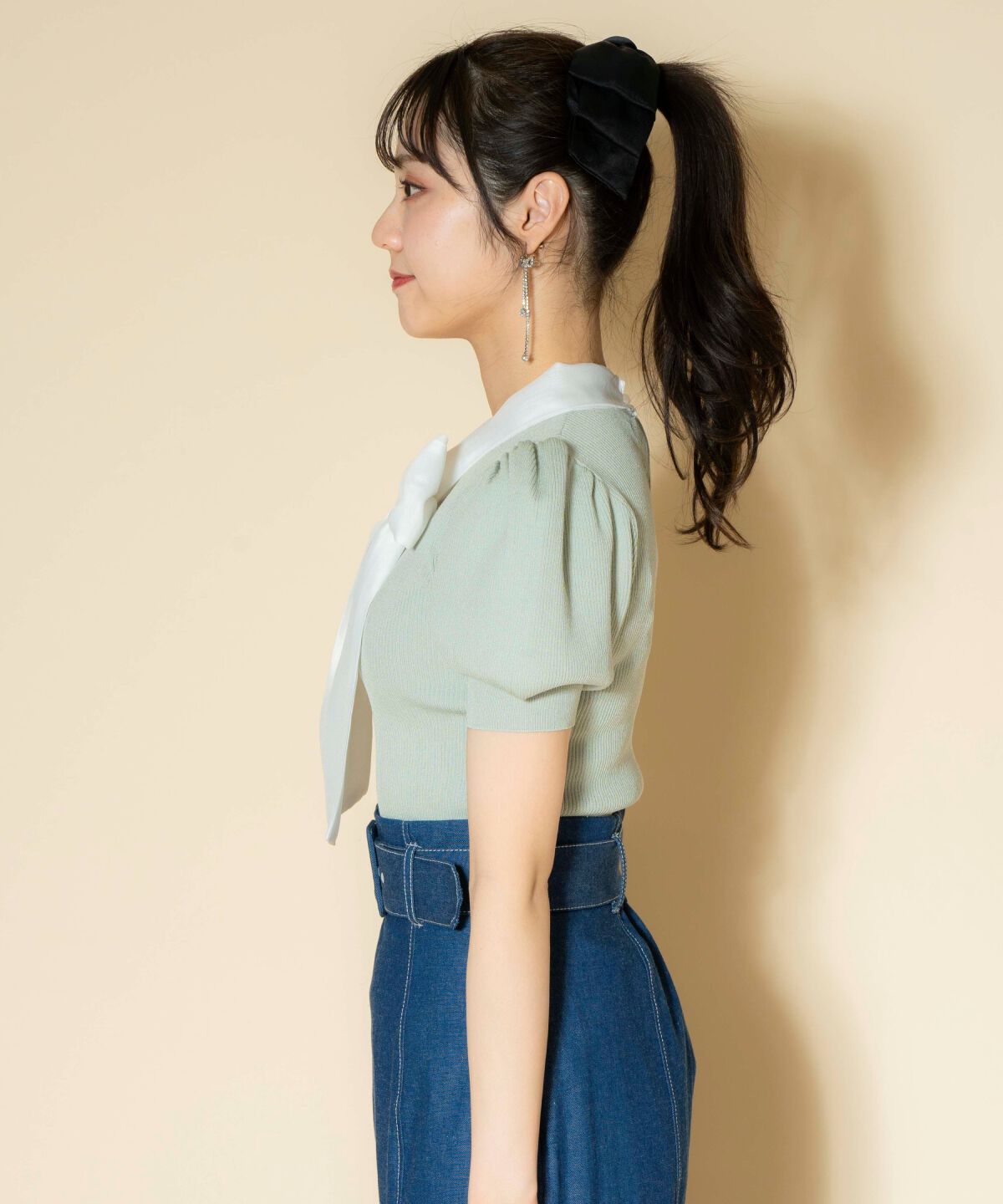 WILLSELECTION「オーガンジーリボンボリューム袖プルオーバー」|ニット・セーター|