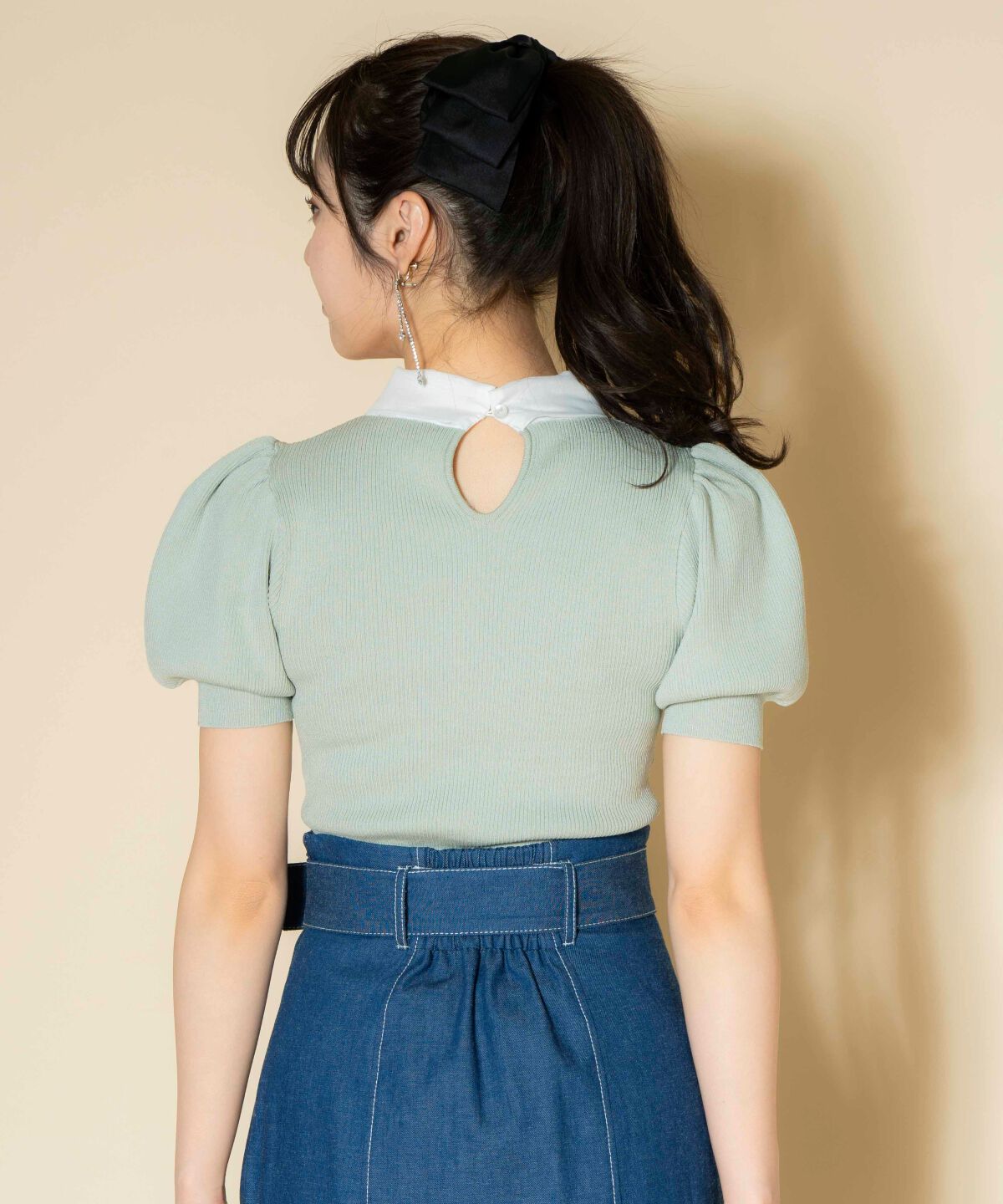 WILLSELECTION「オーガンジーリボンボリューム袖プルオーバー」|ニット・セーター|