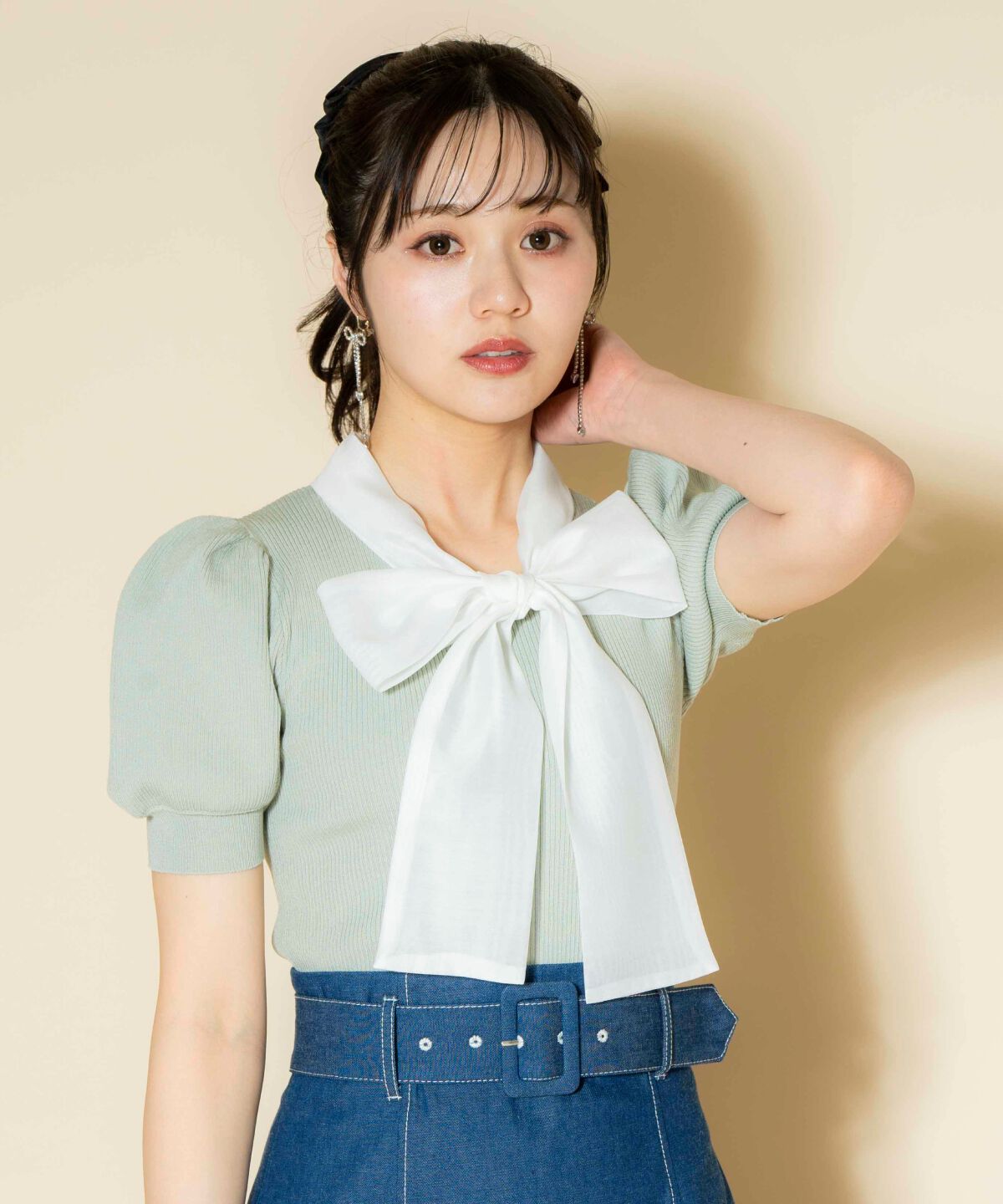 WILLSELECTION「オーガンジーリボンボリューム袖プルオーバー」|ニット・セーター|