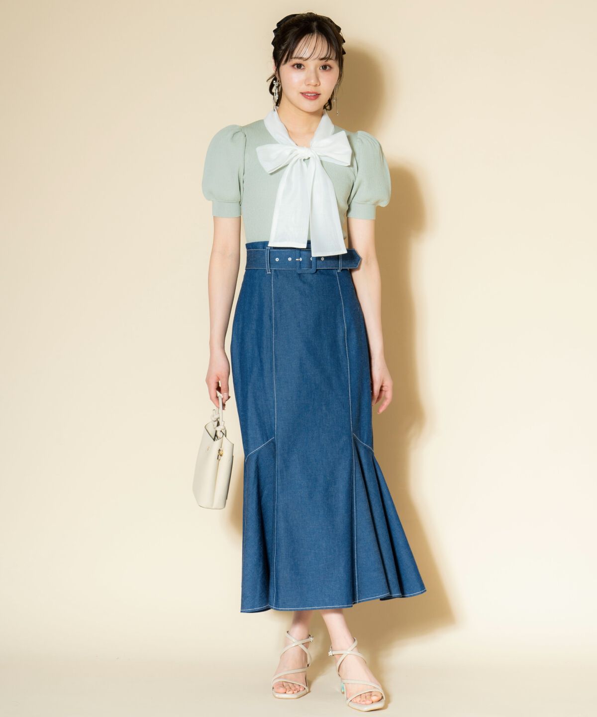 WILLSELECTION「オーガンジーリボンボリューム袖プルオーバー」|ニット・セーター|