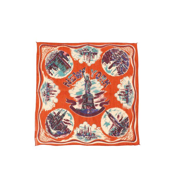 BEAMSBOY「BINDU / マップ プリント バンダナ 25F」|ハンカチ|RED