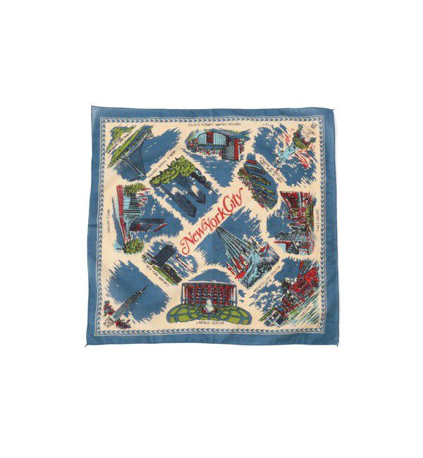 BEAMSBOY「BINDU / マップ プリント バンダナ 25F」|ハンカチ|SAX