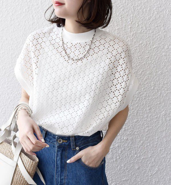 SHIPS for women「【WEB限定】〈手洗い可能〉アイレット クルーネック プルオーバー」|Tシャツ・カットソー|