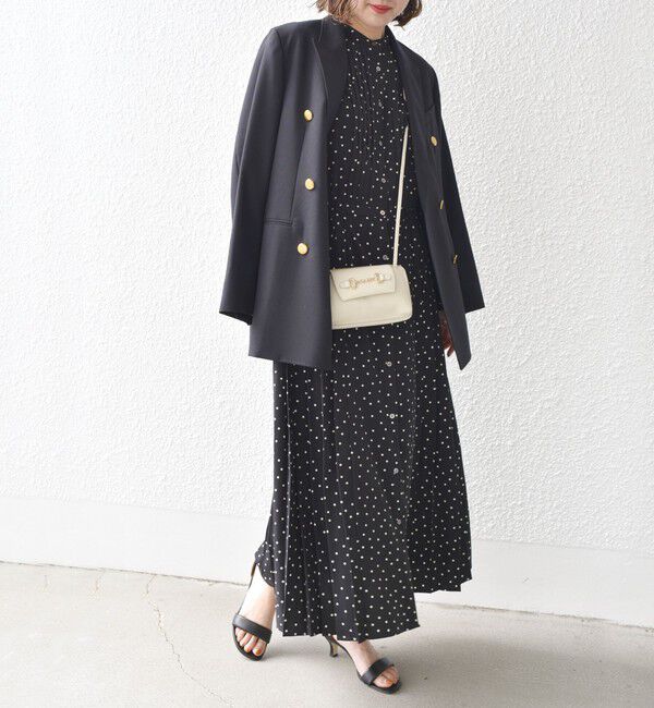 SHIPS for women「《一部追加予約》【WEB限定】〈手洗い可能〉ドット / 花柄 バンドカラー サイド プリーツ ワンピース」|ワンピース|