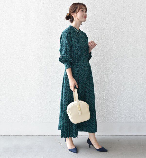 SHIPS for women「《一部追加予約》【WEB限定】〈手洗い可能〉ドット / 花柄 バンドカラー サイド プリーツ ワンピース」|ワンピース|