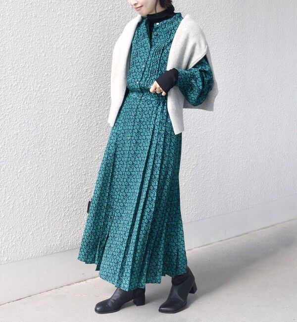 SHIPS for women「《一部追加予約》【WEB限定】〈手洗い可能〉ドット / 花柄 バンドカラー サイド プリーツ ワンピース」|ワンピース|