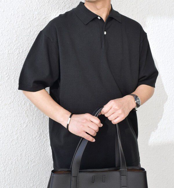 SHIPS any「SHIPS any:〈接触冷感〉ハイゲージ リネンミックス サマー ニット ポロシャツ 25SS◇」|ポロシャツ|ブラック