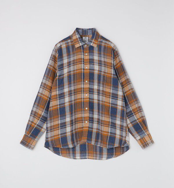 SHIPS「CORDINGS: マブチ チェック リネン シャツ」|シャツ・ブラウス|ブラウン